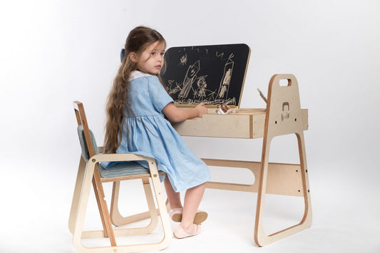 Adjustable Children Montessori Table and Chair Set Julle - Mint Green