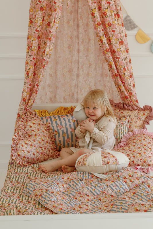 Cotton Quilted Patchwork Blanket + Pillow Set Small - Green Garden