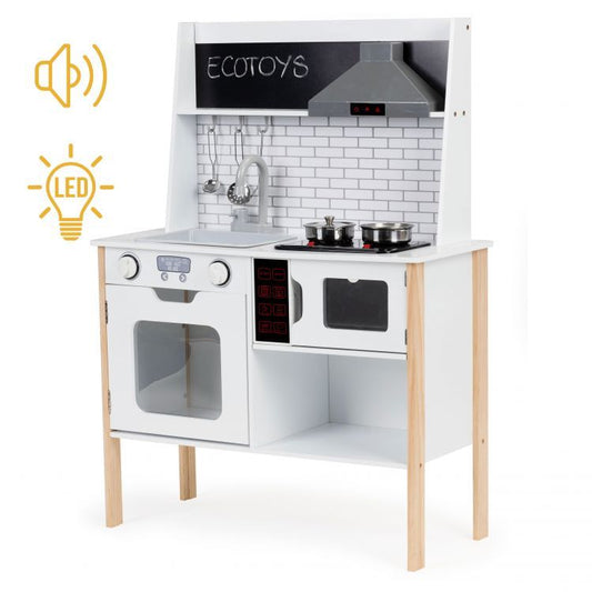 ECOTOYS medinė žaislinė virtuvėlė su šviesos ir garso efektais