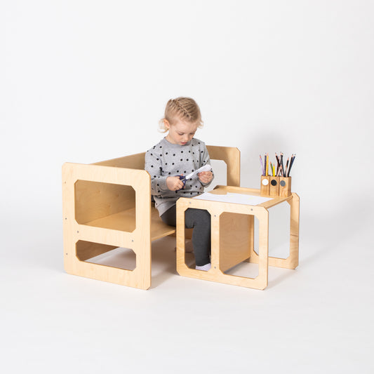 Montessori House Bed Montessori staliuko ir kėdučių rinkinys su 1 kėdute