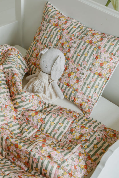 Cotton Quilted Patchwork Blanket + Pillow Set Small - Green Garden