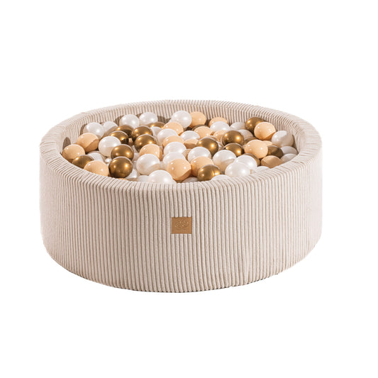 MeowBaby apvalus kamuoliukų baseinas su 200 kamuoliukų, 90 × 30 cm – Ecru veliūras