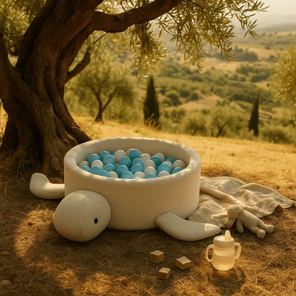 Foam Baby Ball Pit Without Balls - Turtle Cheesecake Cream Beige Boucle