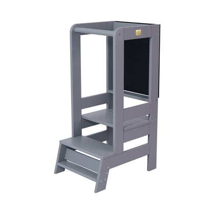 MeowBaby Wooden Kitchen Helper for Children with Board - Dark Grey