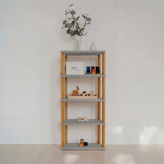 One Little Pine modulinė Montessori lentyna „Straight Mini“, 5 lentynos – šviesiai pilka, rusvai alyvuota