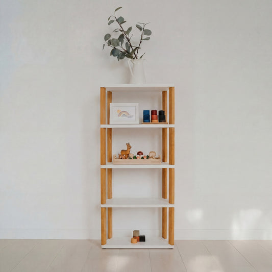One Little Pine modulinė Montessori lentyna „Straight Mini“, 5 lentynos – balta, rusvai alyvuota
