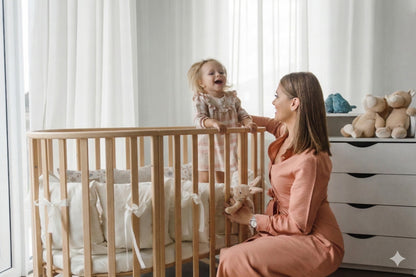 Round Baby Crib OLIN with Mattress - Natural