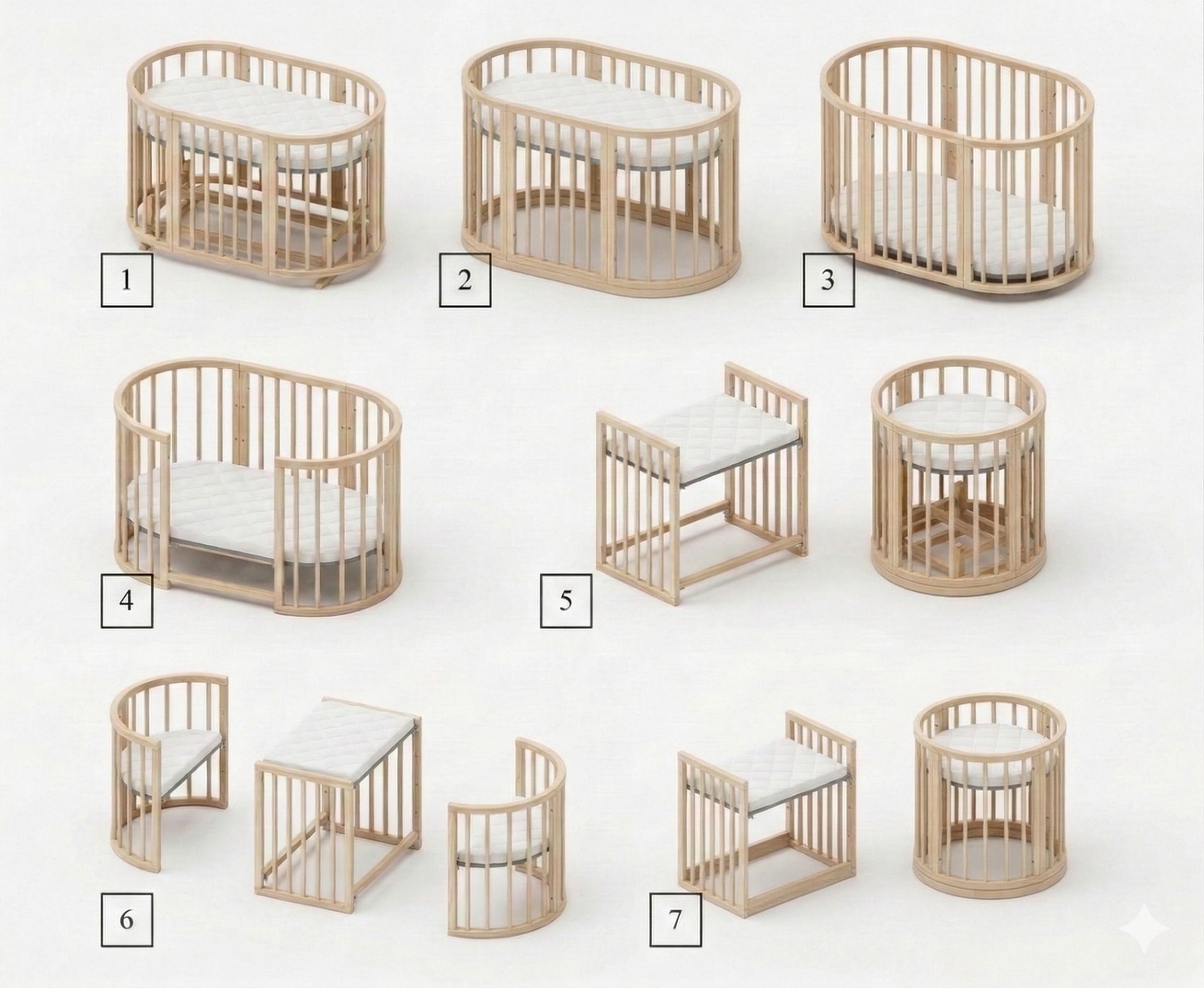Round Baby Crib OLIN with Mattress - Natural