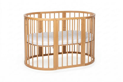 Round Baby Crib OLIN with Mattress - Natural