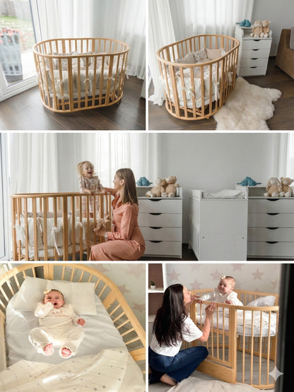 Round Baby Crib OLIN with Mattress - Natural