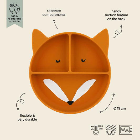 Trixie Baby silikoninė lėkštė su skyreliais ir siurbtuku „Mr. Fox“